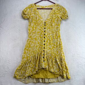 WISH Golden Bloom Dress Floral Button Front Hi-Lo Hem Short‎ Sleeve Size S